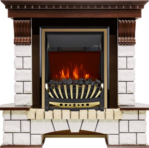 Каминокомплект Pierre Luxe - Темный дуб / Белый с очагом Aspen Gold