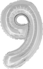 Шар с клапаном (16"/41 см) Мини-цифра, 9, Серебро
