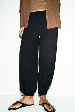 ZARA ШИРОКИЕ БРЮКИ НА РЕЗИНКЕ, ЧЕРНЫЙ