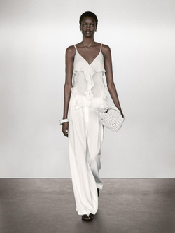 Massimo Dutti Брюки-палаццо из льняной смеси с вытачками, кремовый