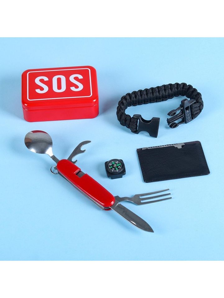 Набор для выживания 4в1 (паракорд, карта выживания, столовые приборы, компас) 5087951
