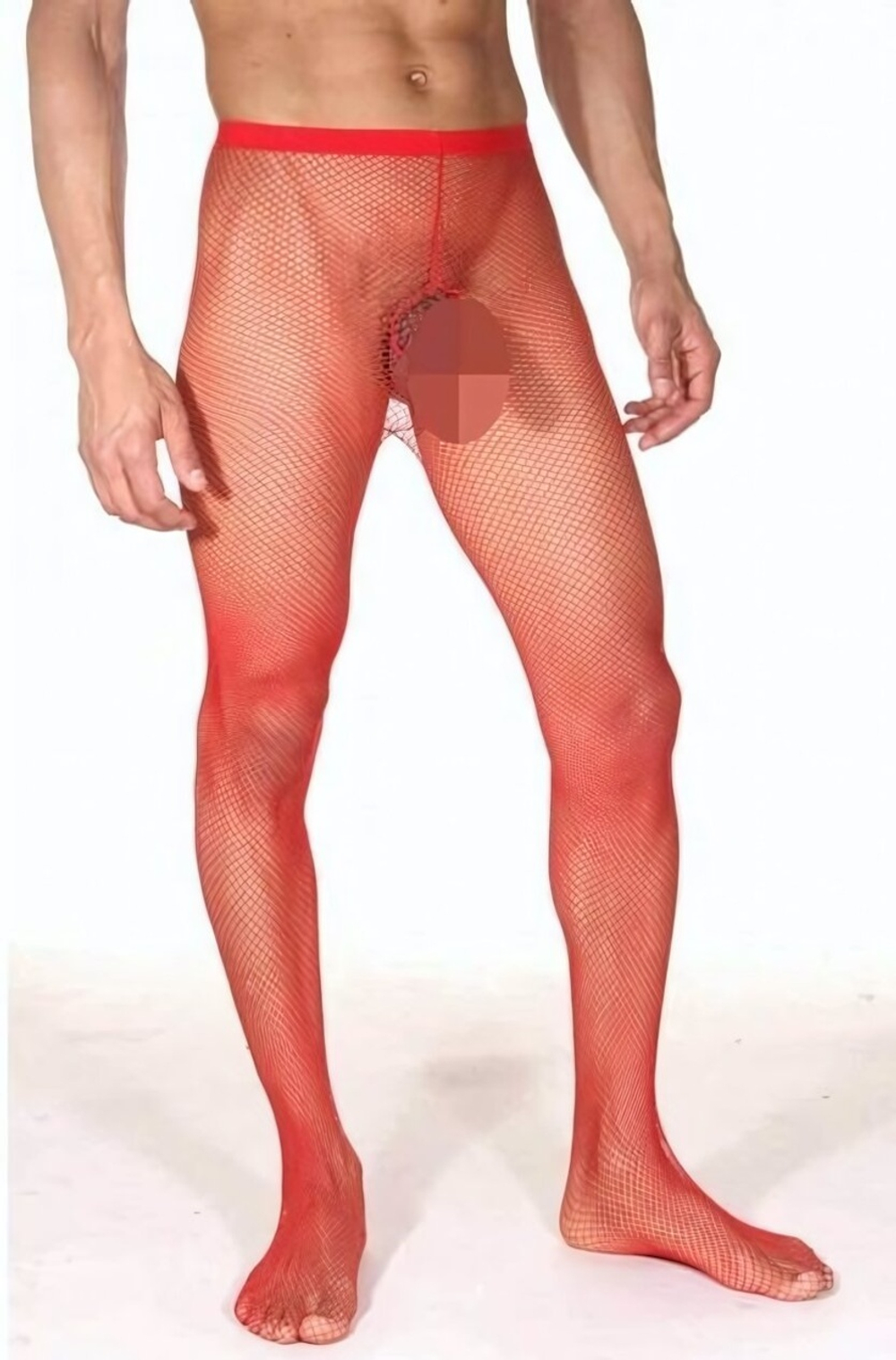 Мужские колготы в сеточку с интимным доступом (Размер: S-M) (Цвет: красный)