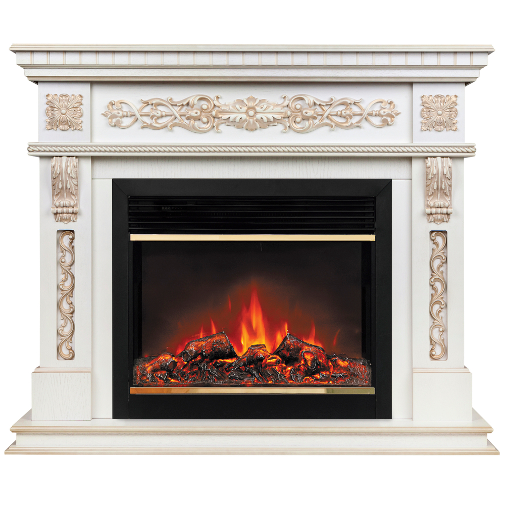 Каминокомплект Real Flame Estella 25,5/26 WT с очагом Moonblaze Deluxe Brass