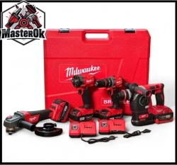 Набор аккумуляторного электроинструмента инструмента Milwaukee 4в1 с 4 АКБ Шуруповерт Болгарка Перфоратор Гайковерт 21V