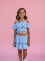 Костюм из муслина топ и юбка-шорты, голубой