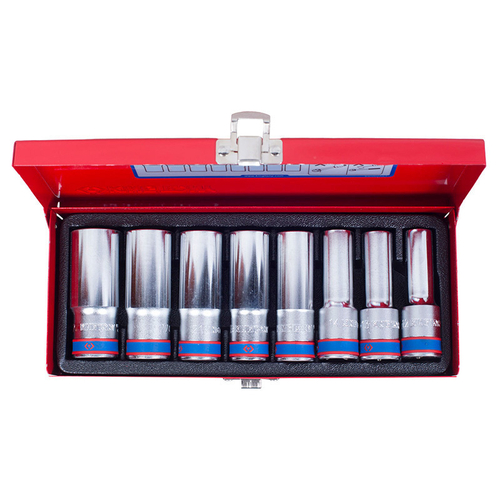 KING TONY (4208MR01) Набор глубоких торцевых головок 1/2", 12-гранные, 12-24 мм, 8 предметов