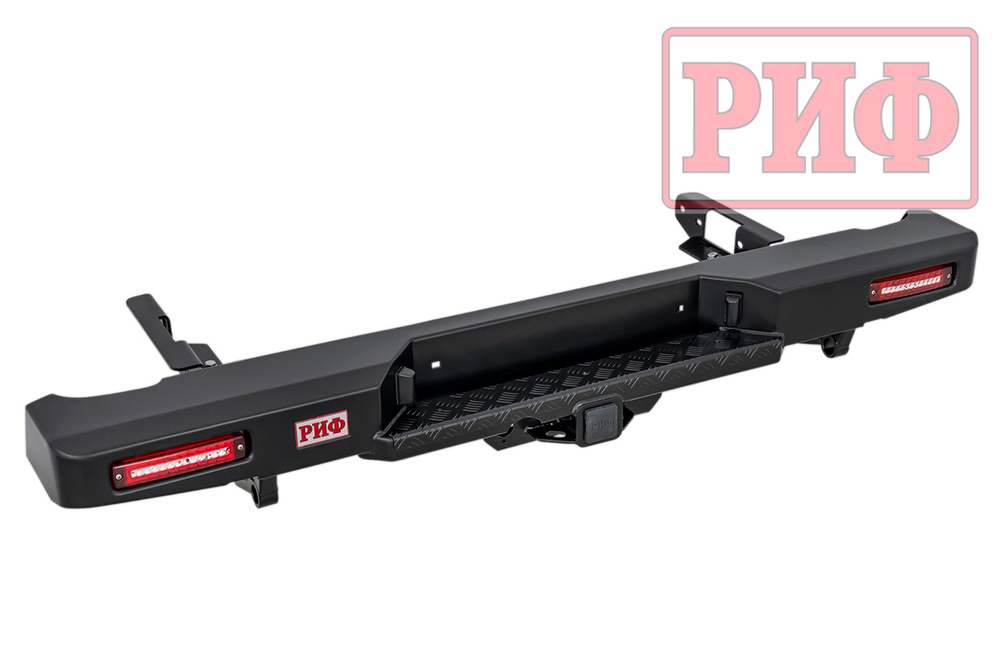 Бампер силовой задний Toyota Hilux 2005-2014 с квадратом под фаркоп и фонарями РИФ