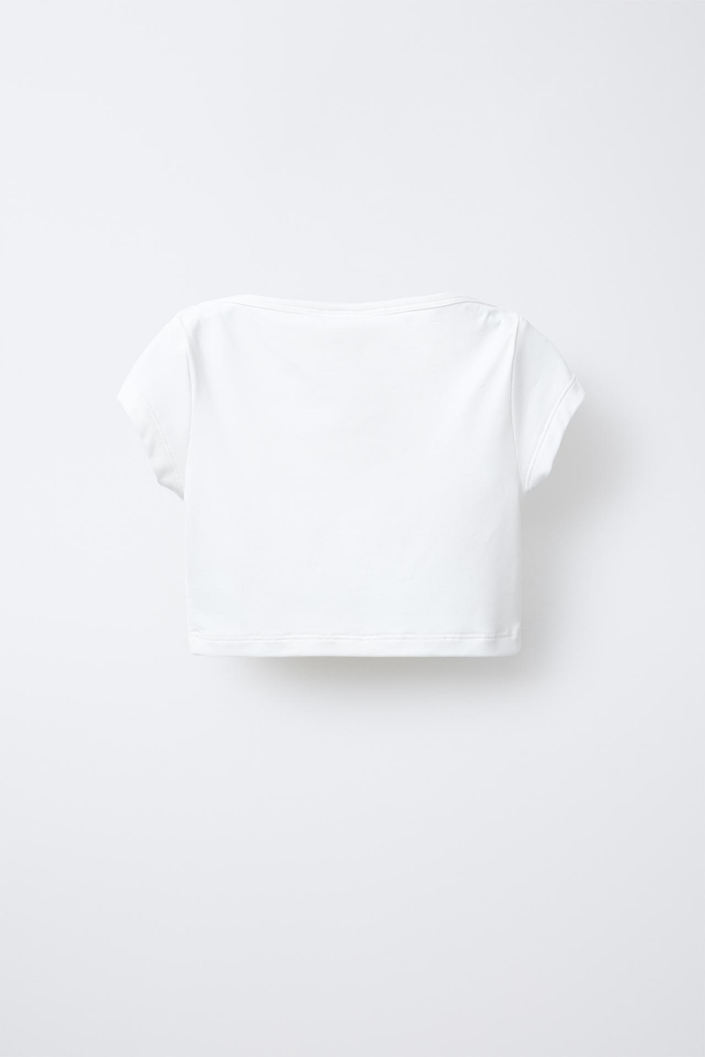 ZARA ОДНОТОННЫЙ ЭЛАСТИЧНЫЙ УКОРОЧЕННЫЙ ТОП, БЕЛЫЙ