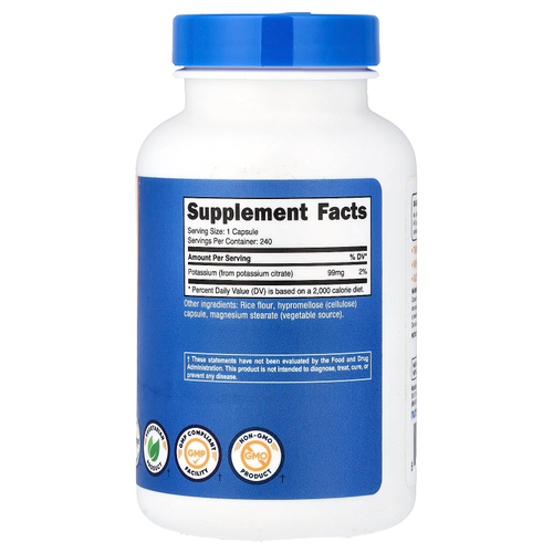 Nutricost, Калий, 99 мг, 240 капсул