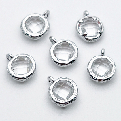 Подвеска Круг, цвет серебро+прозрачный, размер 9*7,5 мм, цена за 1 шт