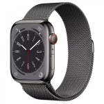 Apple Watch Series 8, 45мм, из стали цвета «графит», миланский сетчатый браслет