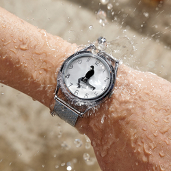 JOKER CAT Quartz Movement Steel Strap Watch Unisex Blue Dial