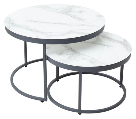 Журнальный столик М-City DISAUR Эрвин (Комплект) Белый мрамор, стекло, каркас Графит