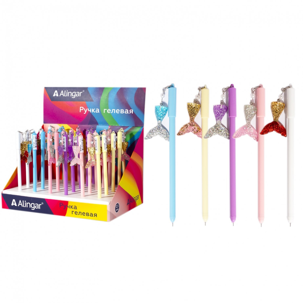 Ручка гелевая Alingar "Хвост русалочки", 0,5 мм, синяя, игольчатый наконечник, круглый цветной пластиковый корпус, карт. уп.