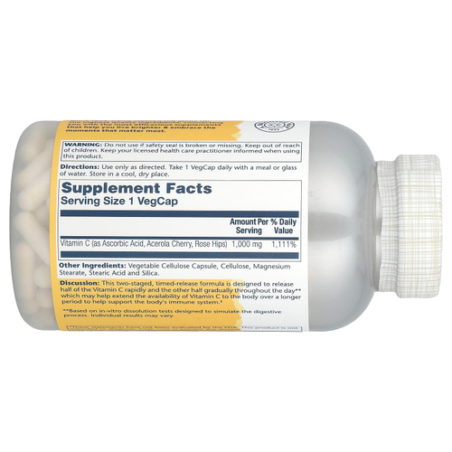 Solaray, витамин C с медленным высвобождением, с шиповником и ацеролой, 1000 мг, 250 растительных капсул