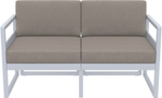 Диван пластиковый двухместный с подушками Siesta Contract Mykonos, серебристый, светло-коричневый