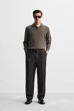 ZARA ПОЛО ИЗ МЕРИНОСОВОЙ ШЕРСТИ, КОРИЧНЕВЫЙ С МЕЛАНЖЕВЫМ ЭФФЕКТОМ