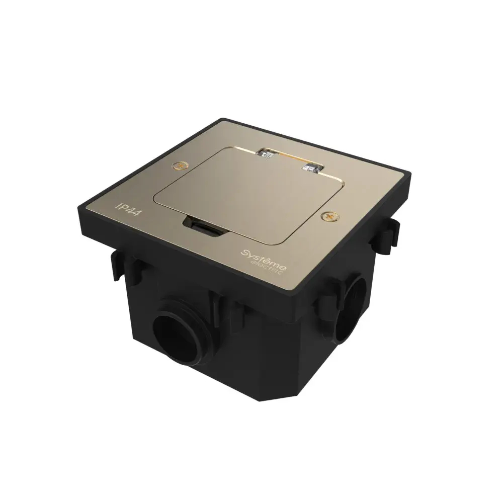 MultiDesk Лючок с розеткой 2К+З, 16А/250В, IP44 с монтажной коробкой для бетонных полов Никель, тип