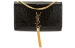 SAINT LAURENT KATE Shiny Cow Leather Crossbody Bag Women"s Black