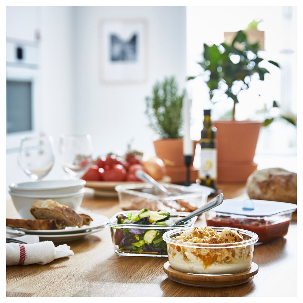 IKEA 365+ Контейнер для пищевых продуктов с крышкой, квадратный, стекло/силикон, 600 мл