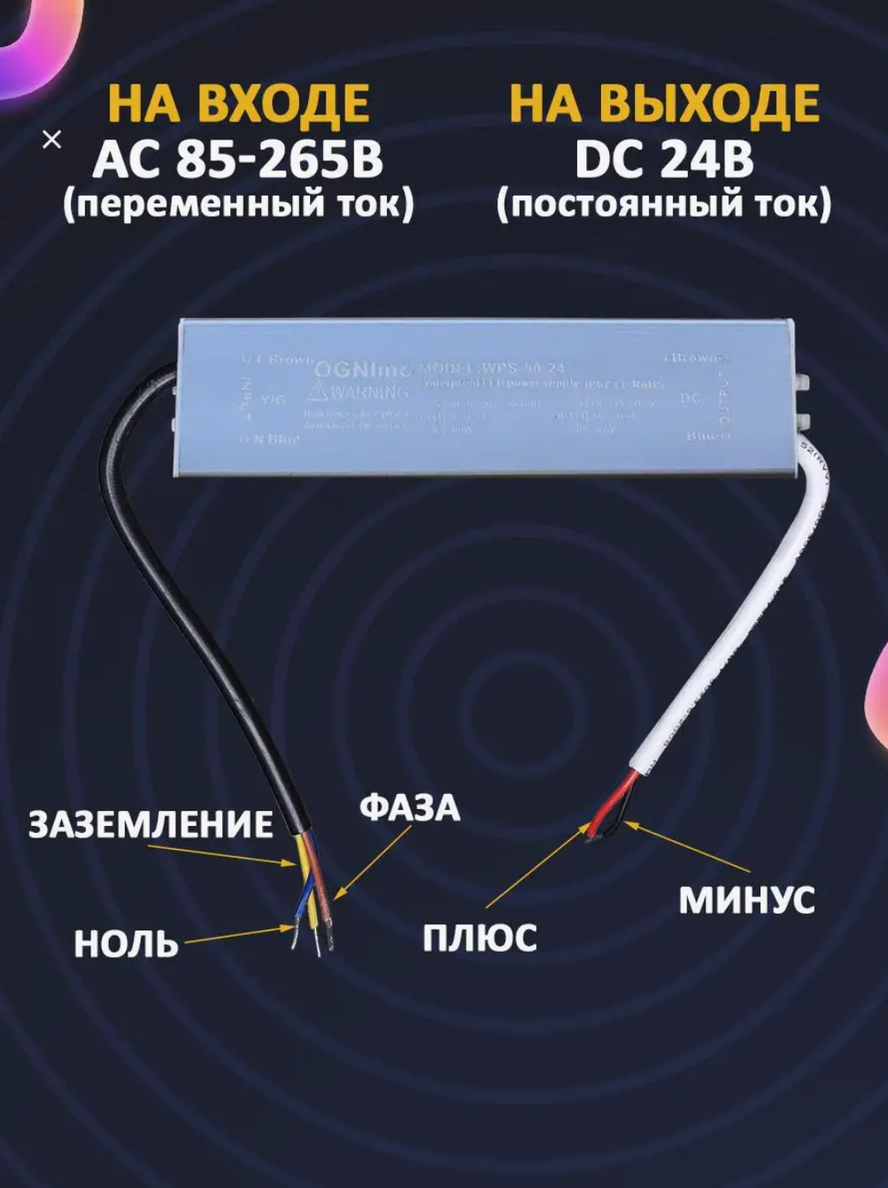 Блок питания наружный 220В / 24В / 50W / IP67