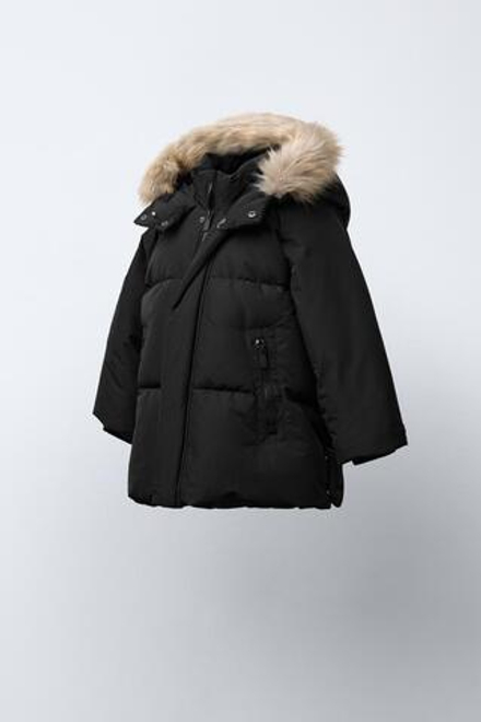 ZARA ДЛИННЫЙ ПУХОВИК ИЗ ПЕРА И ПУХА WATER REPELLENT И WIND RESISTANTT, ЧЕРНЫЙ