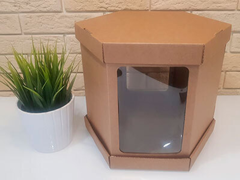 Коробка для торта «6 ГРАНЕЙ» Д 260 ВЫСОТА 260 ММ. КРАФТ