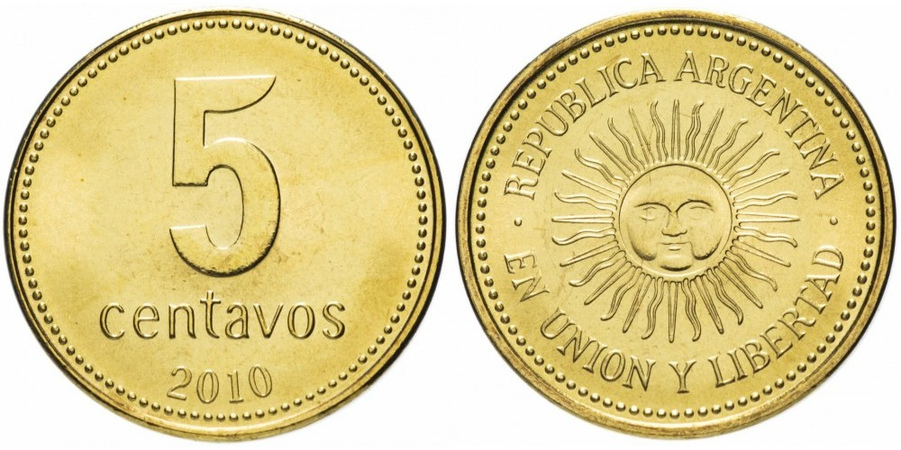 Аргентина 5 сентаво, 2006-2011 Майское солнце XF