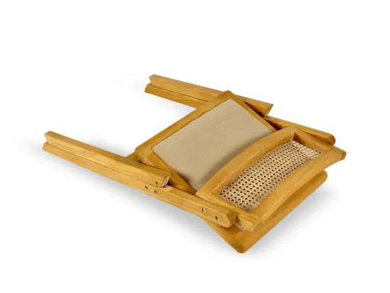 Стул Bali деревянный спинка из ротанга и льна 