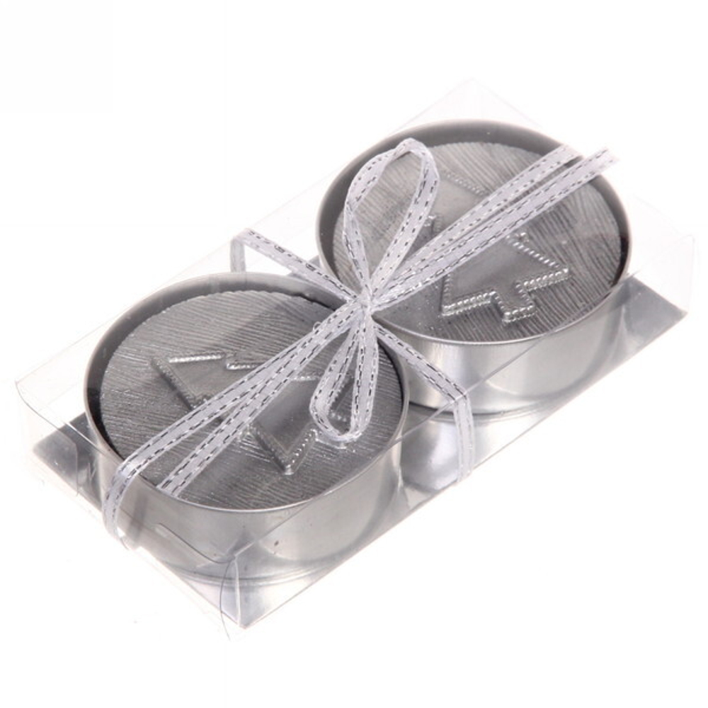 Свечи новогодние «Ёлочка объемная» 5,5 см (набор 2 шт), серебро