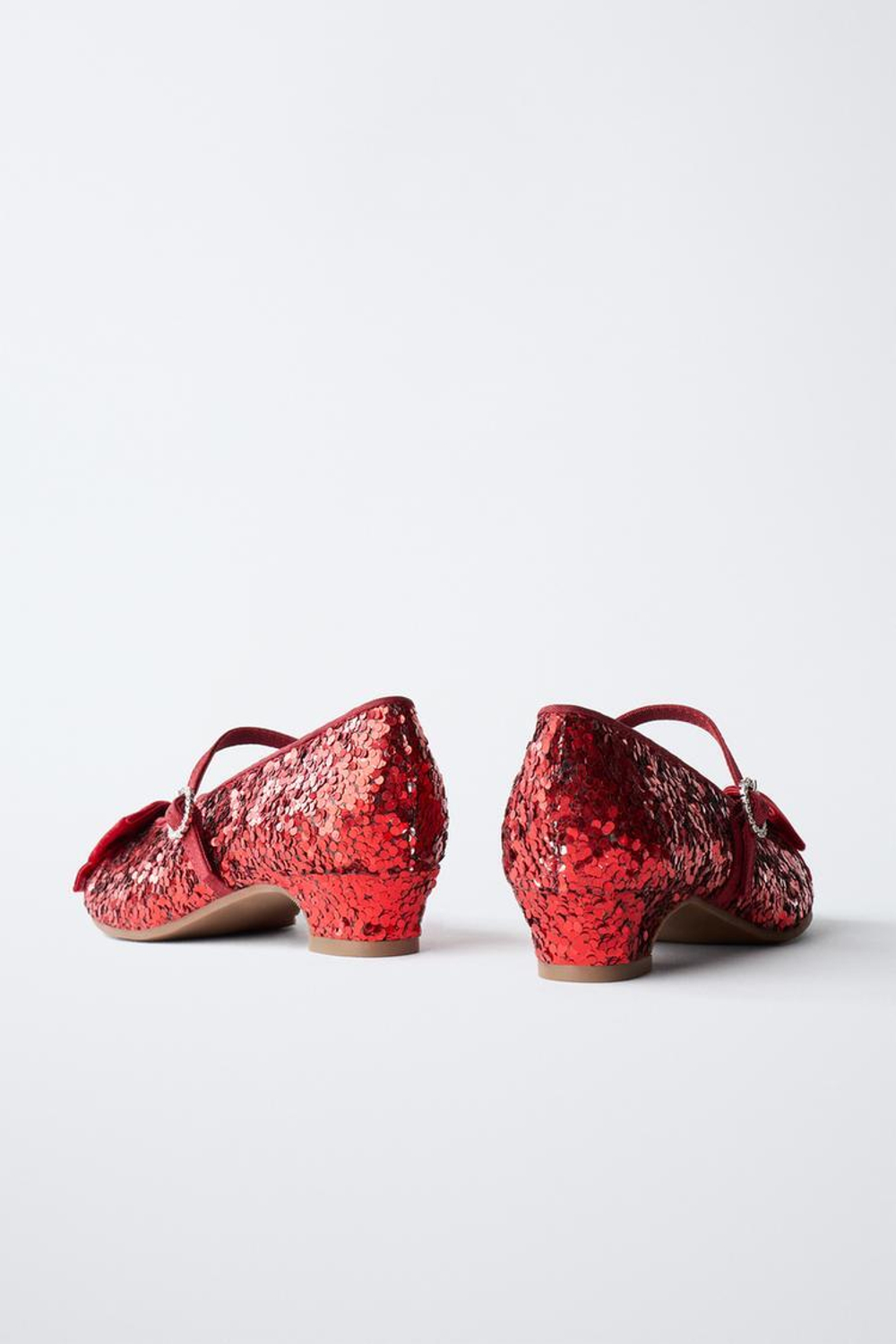 ZARA ТУФЛИ НА КАБЛУКЕ С ПАЙЕТКАМИ И БАНТОМ, КРАСНЫЙ