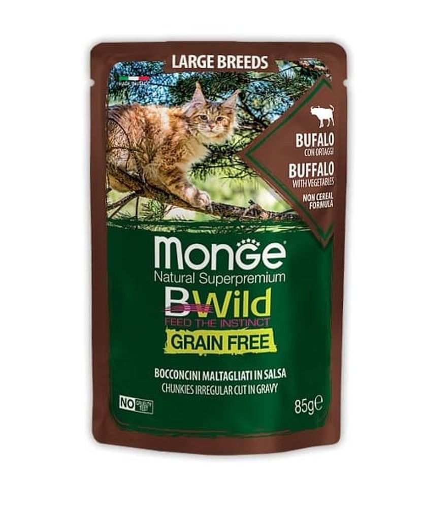 Monge Cat BWild GRAIN FREE паучи из мяса буйвола с овощами для кошек крупных пород 85г