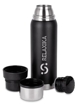 Термос Relaxika 103 (0,75 литра), черный (стикерпак "Зимний спорт")