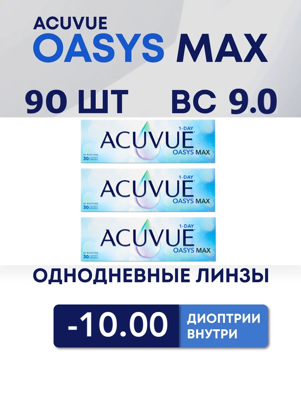 Однодневные контактные линзы Acuvue Oasys MAX 1-Day (комплект 90 линз)