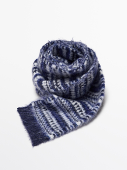 Massimo Dutti Жаккардовый шарф из тонкой смесовой альпаки, синий