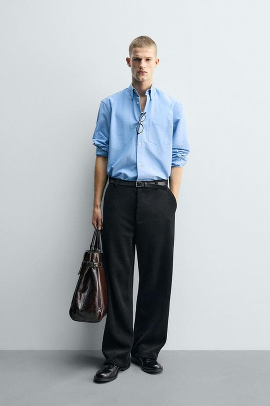 ZARA ВЕЛЬВЕТОВЫЕ БРЮКИ СВОБОДНОГО КРОЯ, ЧЕРНЫЙ