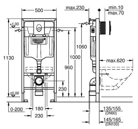 Инсталляция Grohe Rapid SL 38721001 для унитаза подвесного с панелью смыва Skate Air