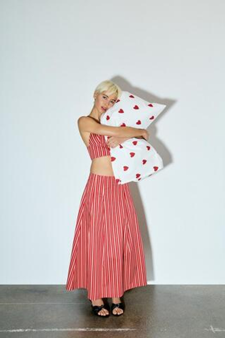 ZARA УКОРОЧЕННЫЙ ТОП В ПОЛОСКУ, КРАСНЫЙ/БЕЛЫЙ