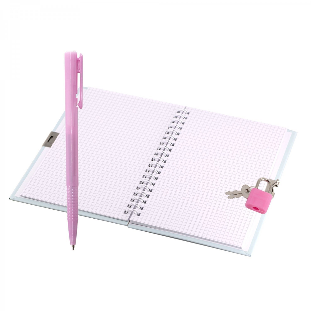 Блокнот в футляре, 17,5 см * 19,5 см, гребень, Alingar, ламин, конгрев, эффект 3D, ручка, замоч, клетка, 45 л., "Единорог", голубой