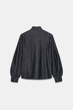 ZARA ДЖИНСОВАЯ РУБАШКА С БАНТОМ — ZW COLLECTION, СИНИЙ