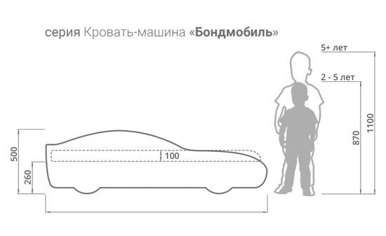Кровать-машинка БОНДМОБИЛЬ с подъемным механизмом