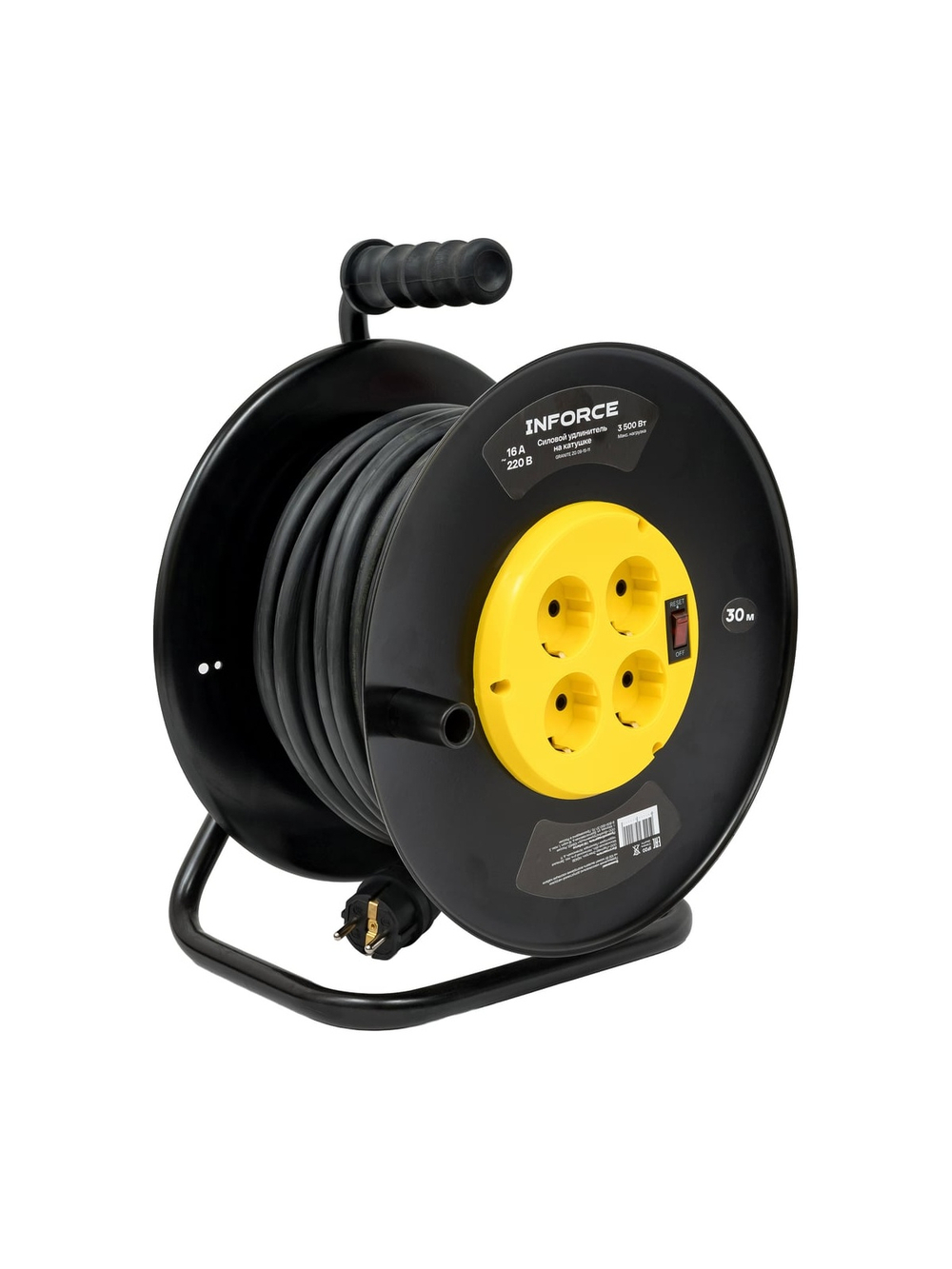 Силовой удлинитель Inforce на катушке, 4 гнезда, с/з КГ 3х2,5 16A 30м IP20 GRANITE ZG 09-15-11