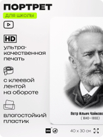 Портрет для школы в кабинет музыки "Чайковский Петр Ильич", стенд школьный для класса, деятели науки для оформления классного уголка, 40х30 см, Silver Plane x Айдентика Технолоджи