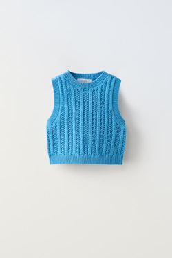 ZARA ТОП ИЗ КРУЖЕВА КРОШЕ, СИНИЙ