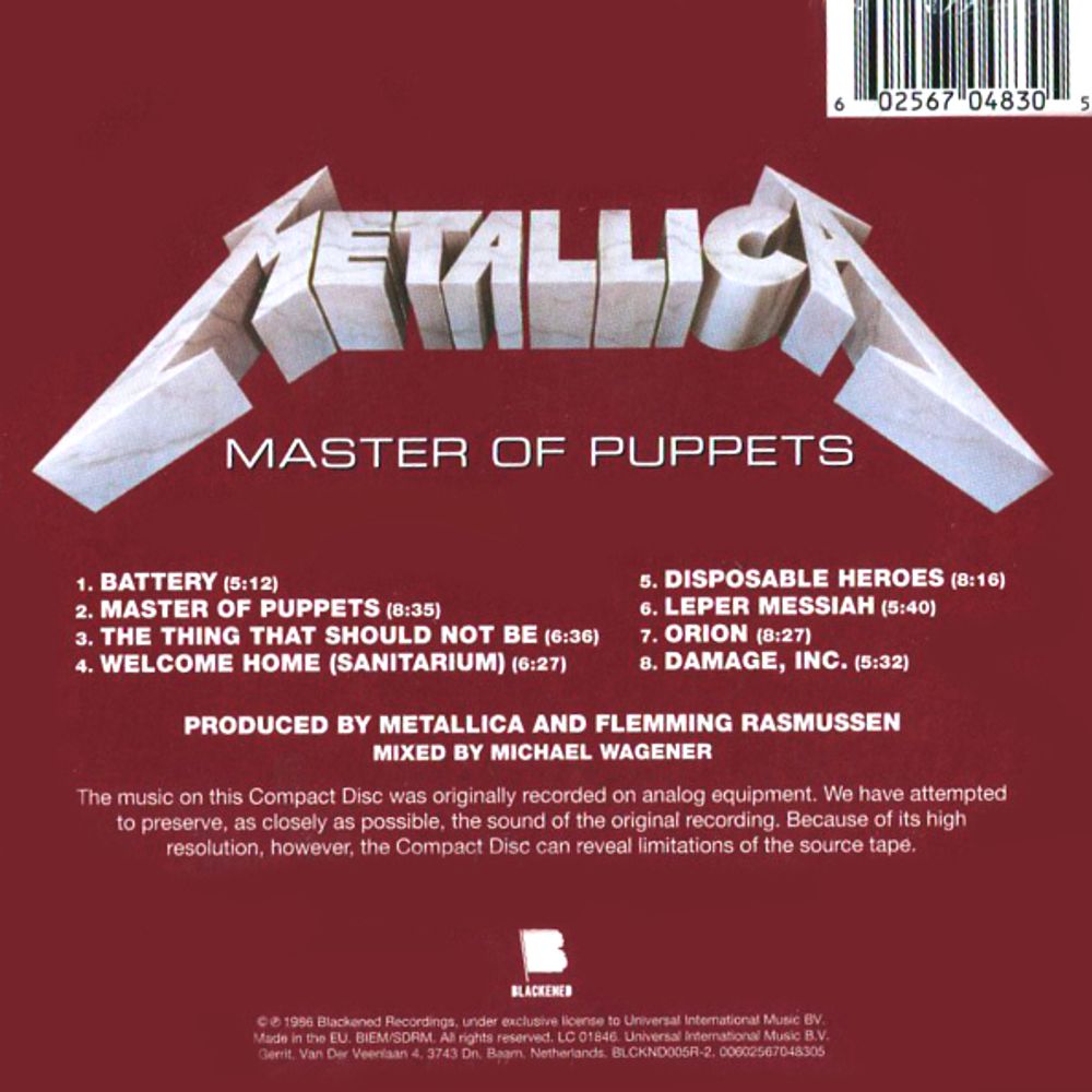 Metallica. Master Of Puppets (CD) Металлика