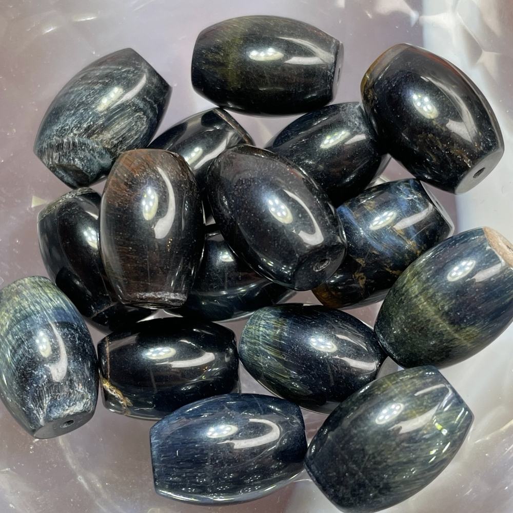 55547  Соколиный глаз Бусина бочонок 10*14мм