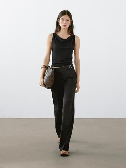 Massimo Dutti Топ без рукавов с драпированным вырезом, черный