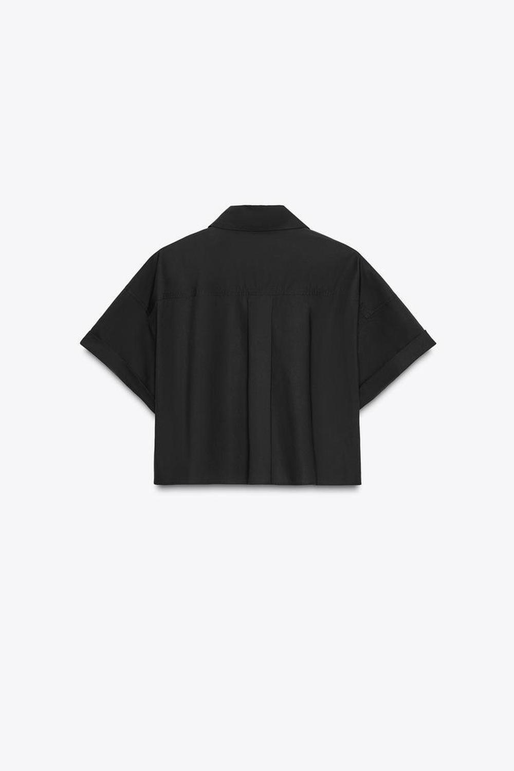 ZARA УКОРОЧЕННАЯ РУБАШКА ИЗ ПОПЛИНА, ЧЕРНЫЙ