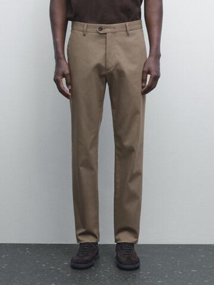 Massimo Dutti Зауженные брюки из смесового хлопка, хаки