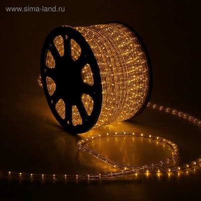 Световой шнур Luazon Lighting 13 мм, IP65, 100 м, 36 LED/м, 220 В, 2W, постоянное свечение, свечение жёлтое
